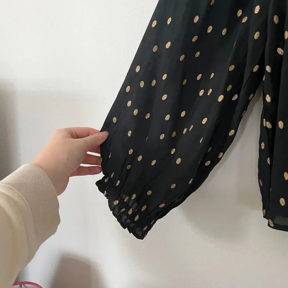 Velvet By Graham & Spencer Krista Black & Gold Metallic Dot Blouse - Picture 8 of 9